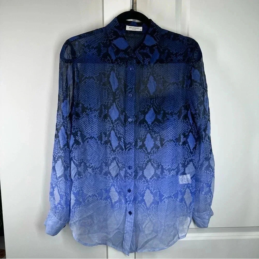 Equipment Femme‎ Blue Ombre Snakeprint Silk Button Down Shirt size XS